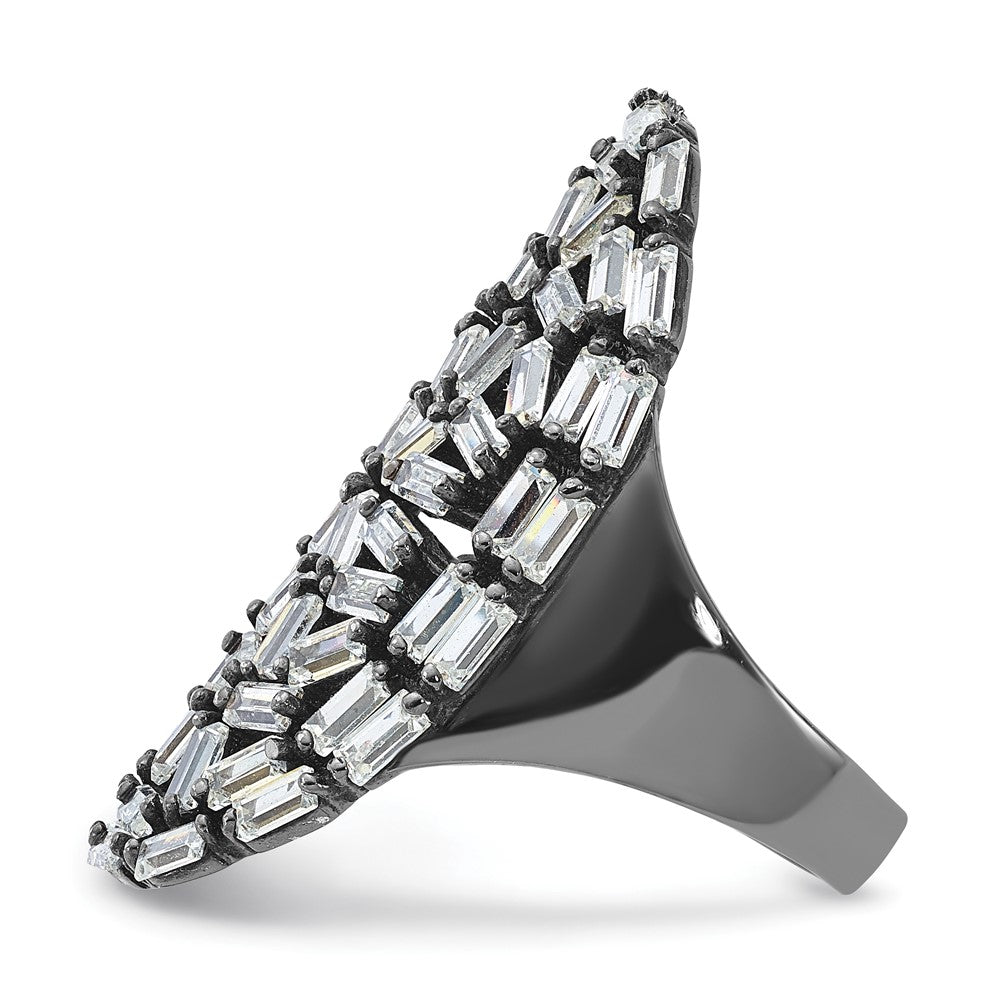 Sterling Silver & Black Ruthenium Oval Baguette Crystal Size 9 Ring