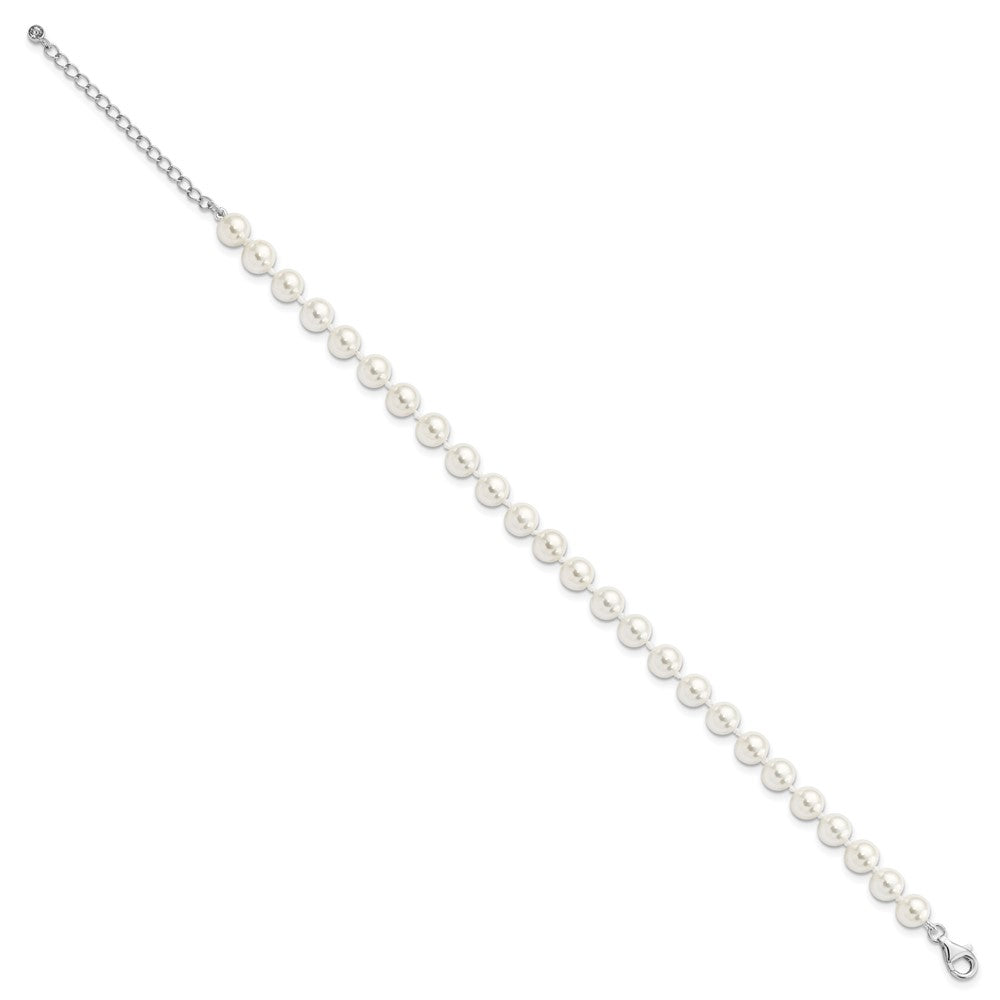 Majestik Sterling Silver Rhodium-plated 7-8mm Imitation Shell Pearl and CZ 8.5 inch Anklet with 2 inch Extender 8.5 inches
