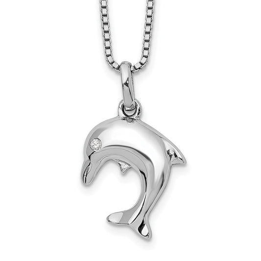 White Ice Sterling Silver Rhodium-plated 18 Inch Diamond Dolphin Necklace with 2 Inch Extender 18 Inches