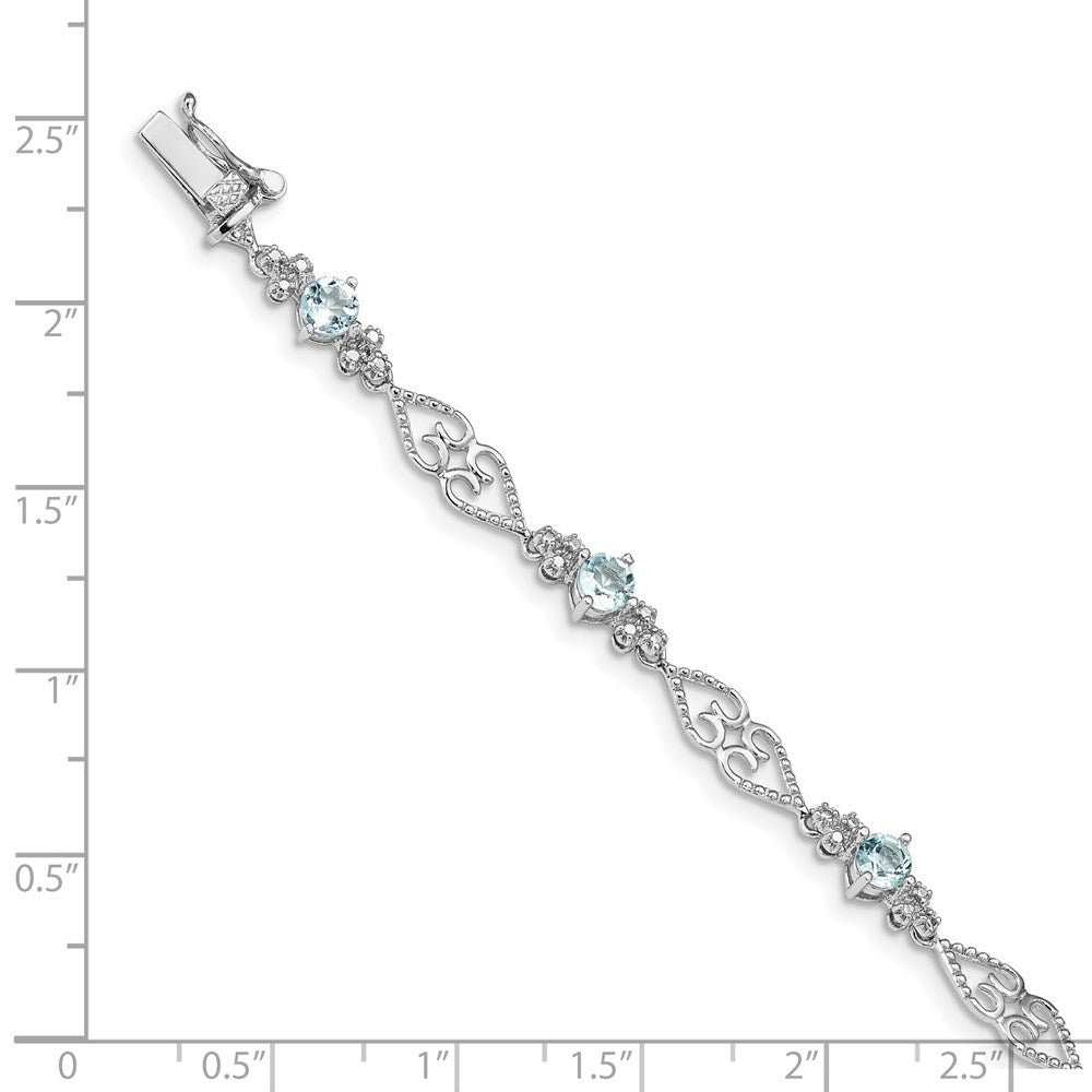 Sterling Silver Rhodium-plated Diamond Aquamarine Bracelet 7 inches