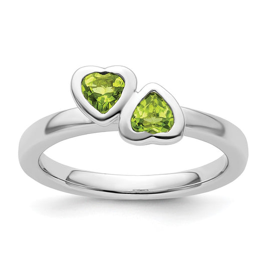 Sterling Silver Stackable Expressions Peridot Double Heart Ring Size -8