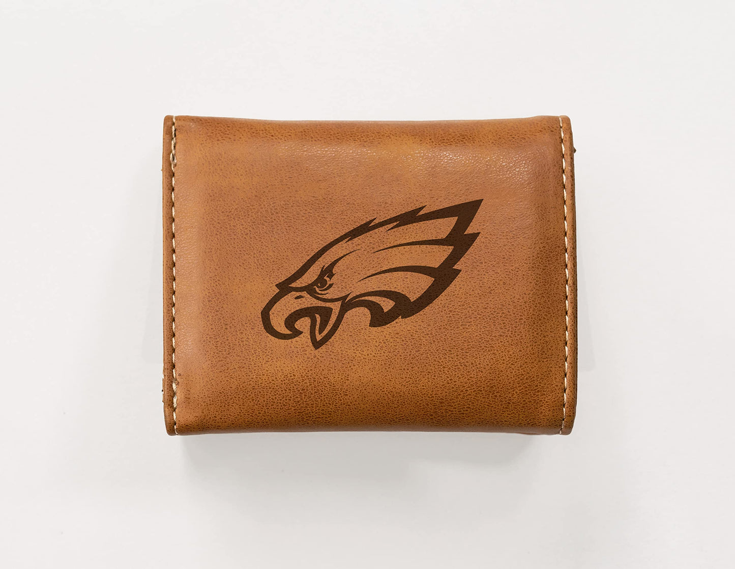 Football Rico Industries Philadelphia  Brown Laser Engraved Trifold Laser Engraved Tri-Fold Wallet - Men's Accessory