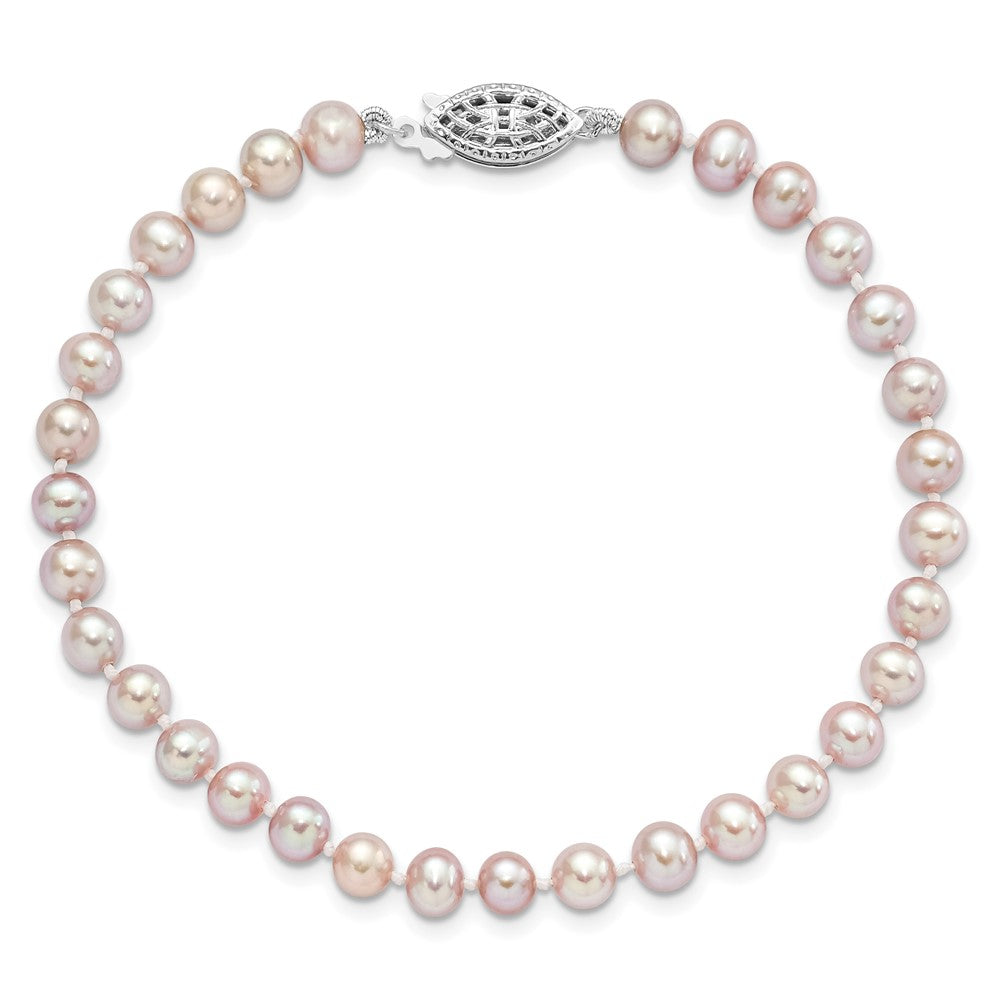 Sterling Silver Rhodium-plated 5-6mm Purple Near-Round Freshwater Cultured Pearl 7.25 inch Bracelet 7.25 inches