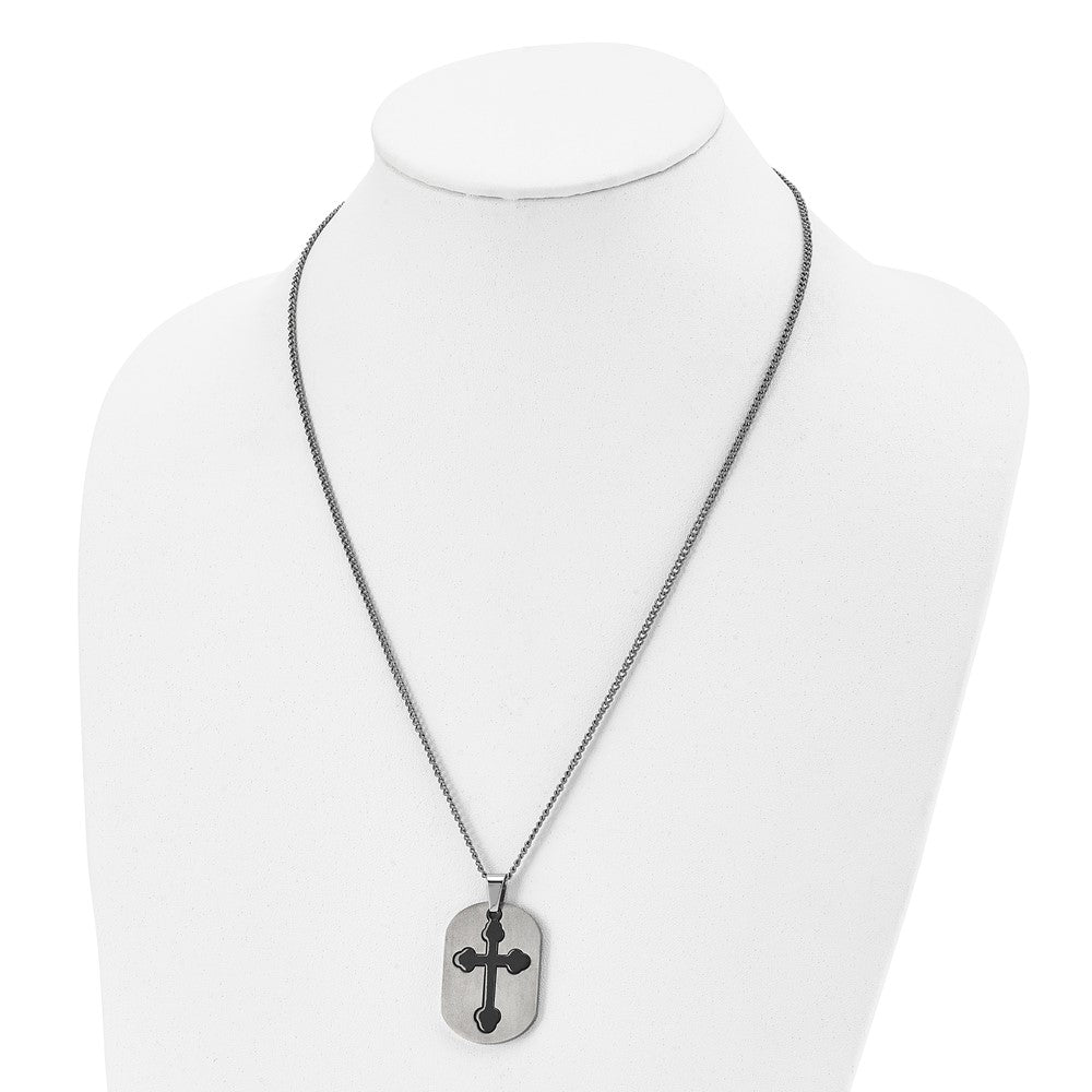 Titanium Brushed Black IP-plated Moveable Cross 22in Necklace