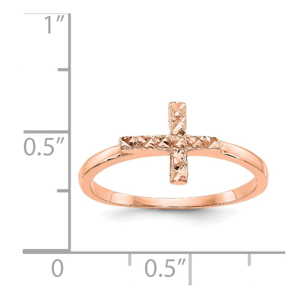 14k Rose Gold Polished & D/C Cross Ring Size 7