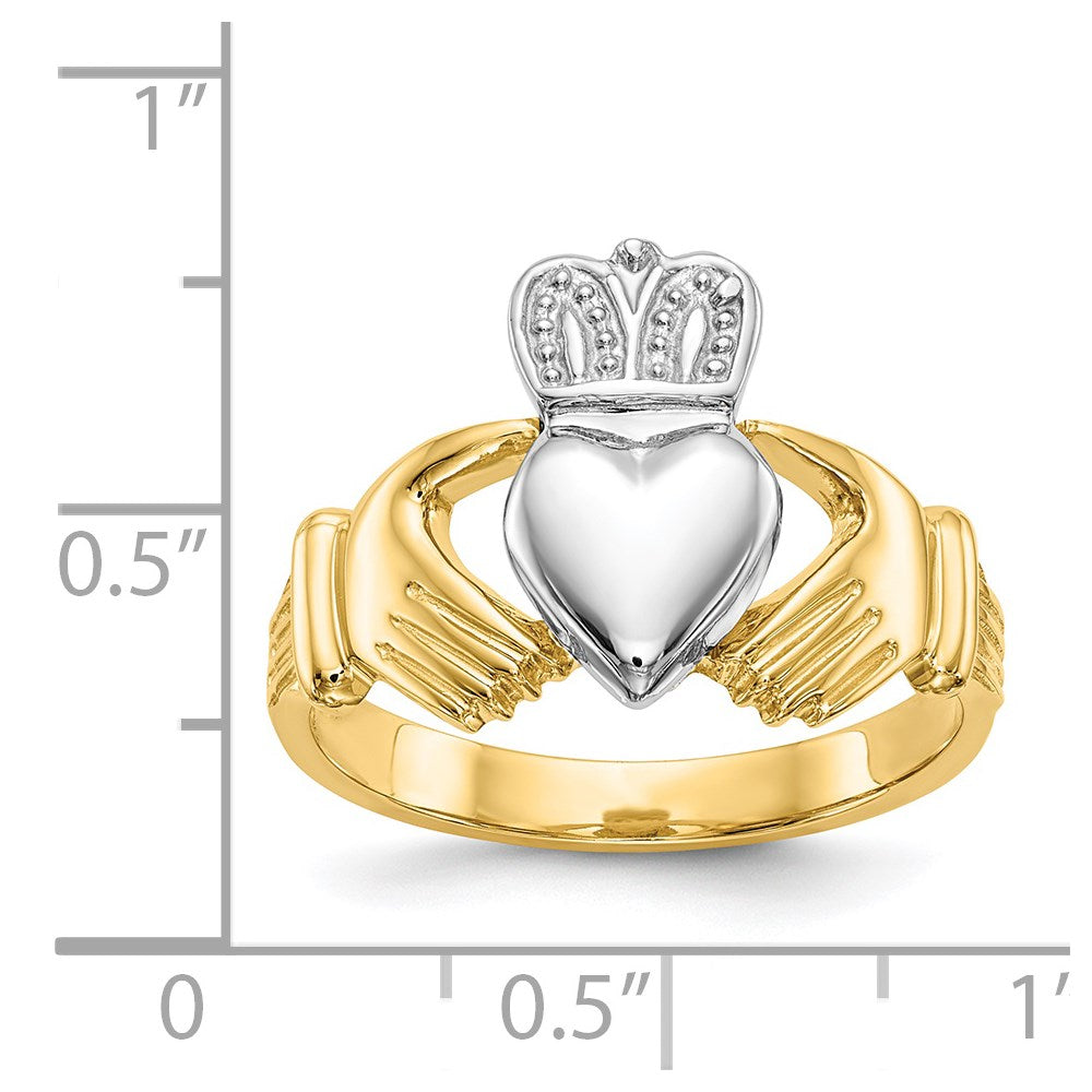 14k Mens Two-tone Claddagh Ring Size 9