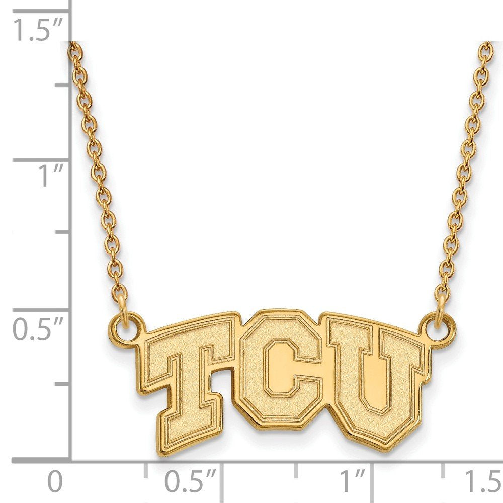 Sterling Silver w/ 14K Yellow Gold-Plated LogoArt Official Licensed Collegiate 18in Texas Christian U Small Pendant w/Necklace