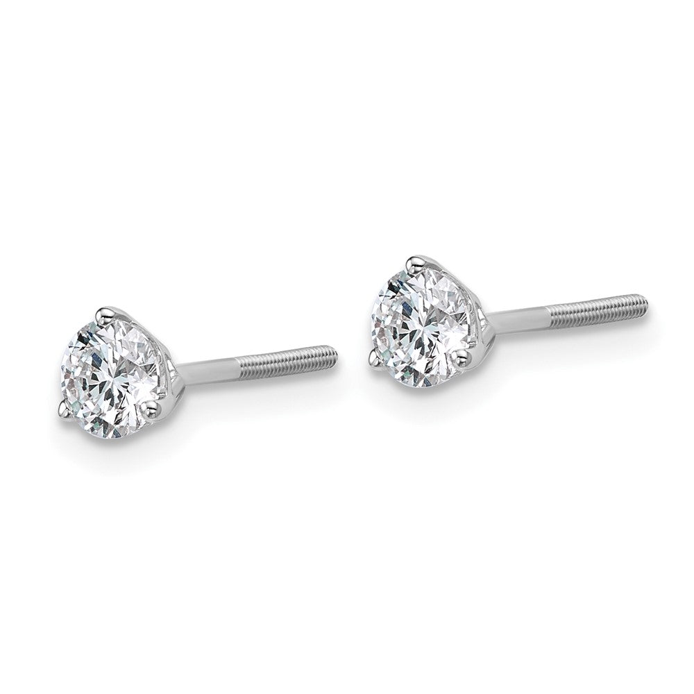 14k White Gold 2/3 ctw Certified Lab Grown Diamond VS/SI+ G+ Round 3 Prong Heavy Wt. Screwback Stud Earrings