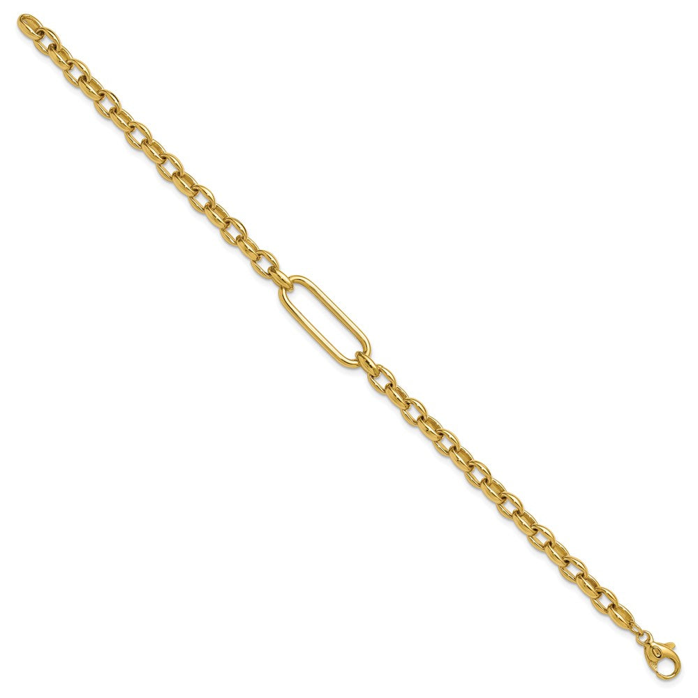 14K Polished Fancy Elongated Oval Link Bracelet 7.5  inches
