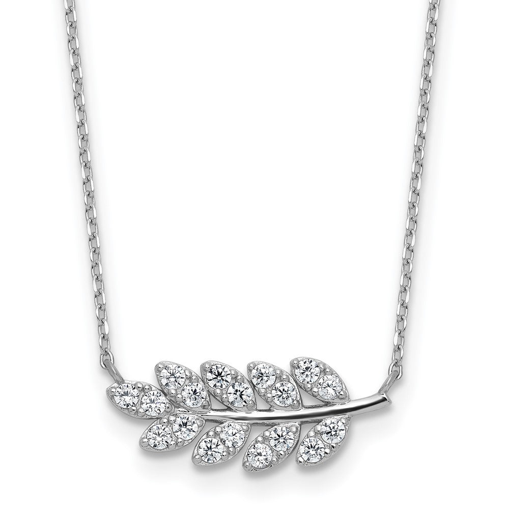 Cheryl M Sterling Silver Rhodium-plated Polished CZ Leaf Necklace 18 Inches