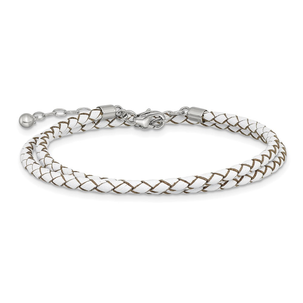 Sterling Silver Reflections White Leather Rhodium-plated 14 inch with a 2 inch extention Choker/Wrap Bracelet 14 inches