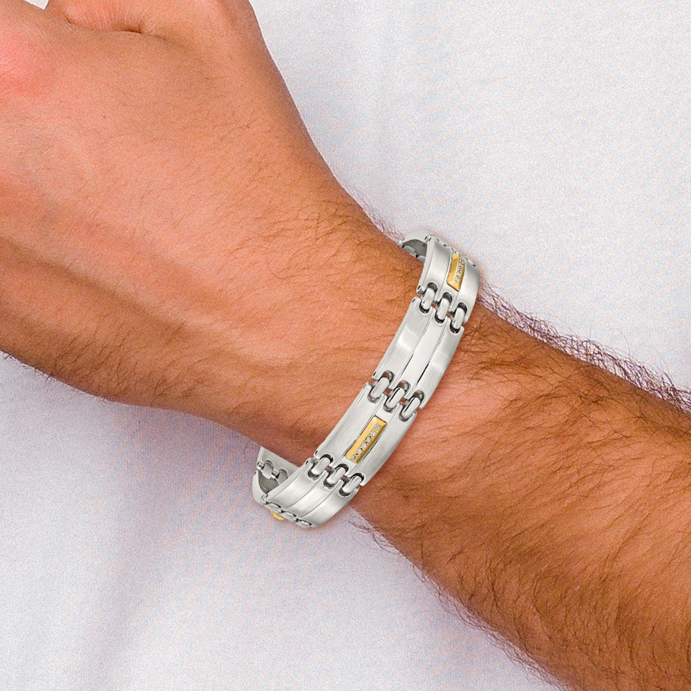 Chisel Stainless Steel Brushed and Polished with 14K Gold Accent and 1/4ct. Diamond 8.5 inch Bracelet 8.5 inches