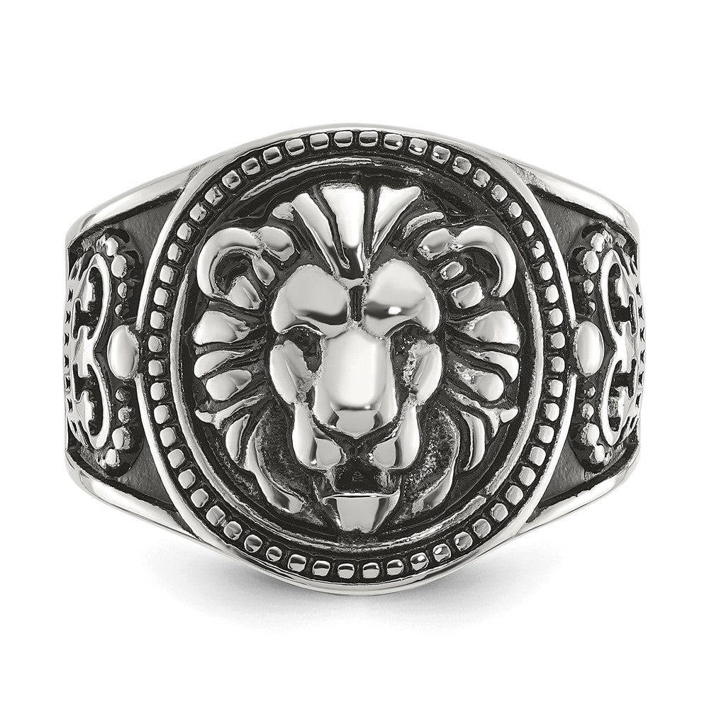 Chisel Stainless Steel Antiqued and Polished Lion Ring Size - 9