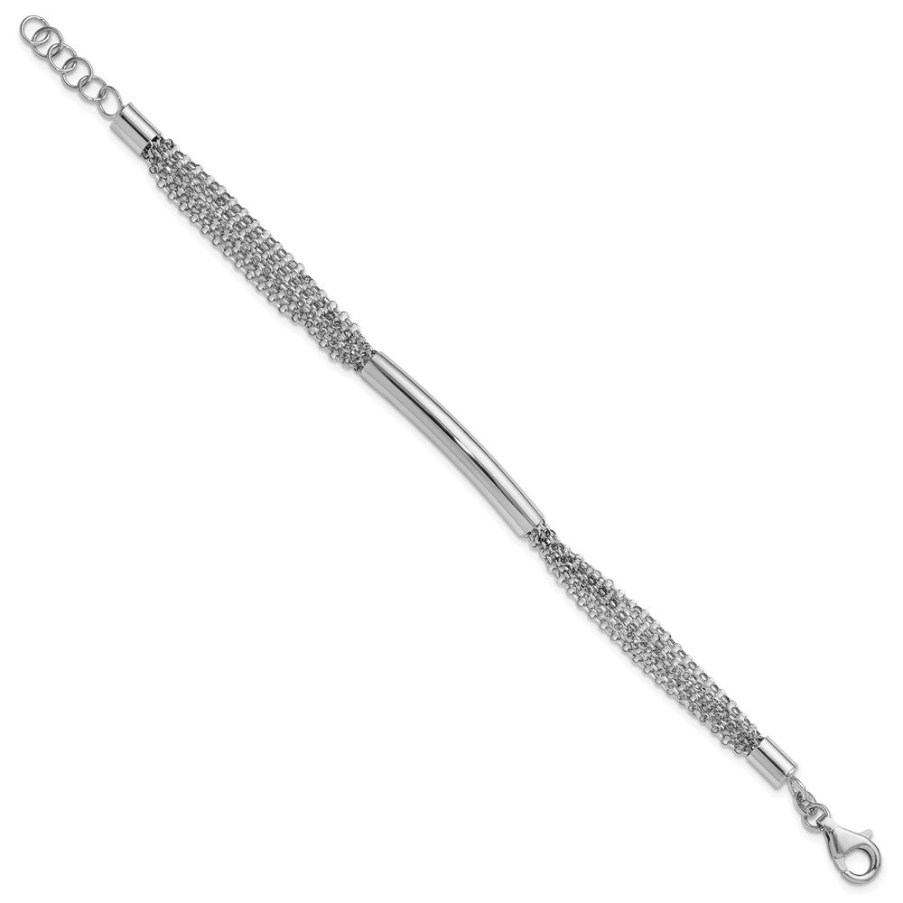 Sterling Silver Rhodium-plt Multi-strand Bar w/1in ext. Bracelet 8  inches