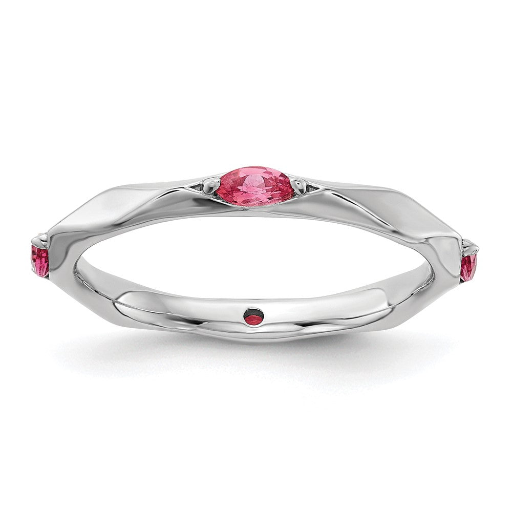 Sterling Silver Stackable Expressions Rhodium-plated Pink Tourmaline Ring Size -6