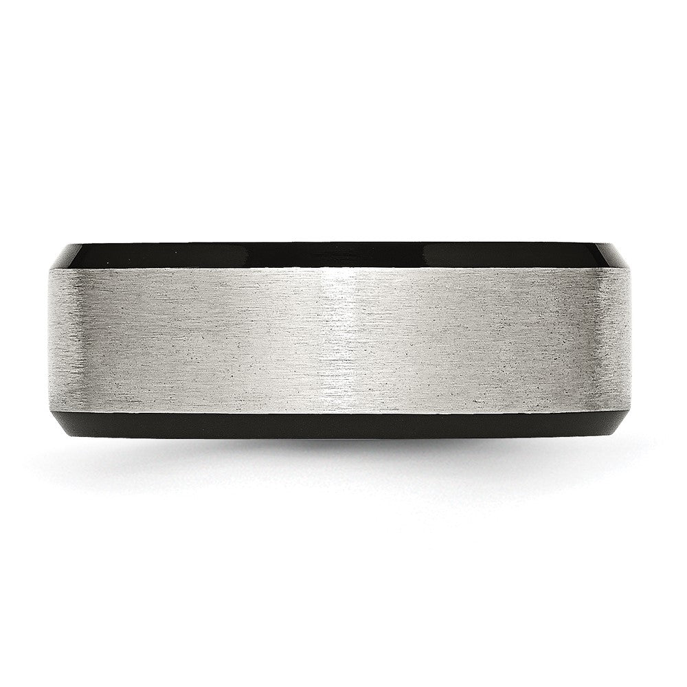 Stainless Steel Polished Black IP w/Brushed Center 8mm Beveled Edge Band Size - 14