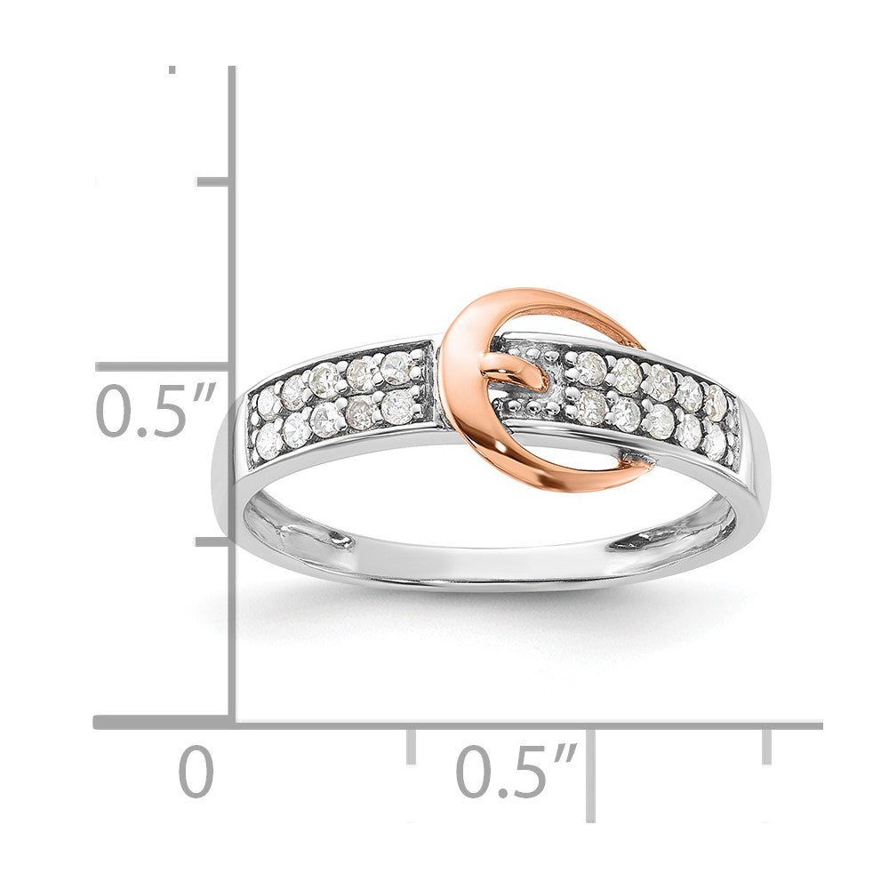 Sterling Silver w/ 10k Rose Accent Polished Diamond Buckle Ring