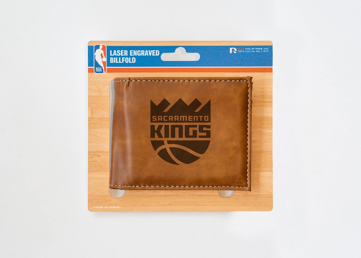 Sacramento NBA Kings Laser Engraved Brown Billfold Wallet