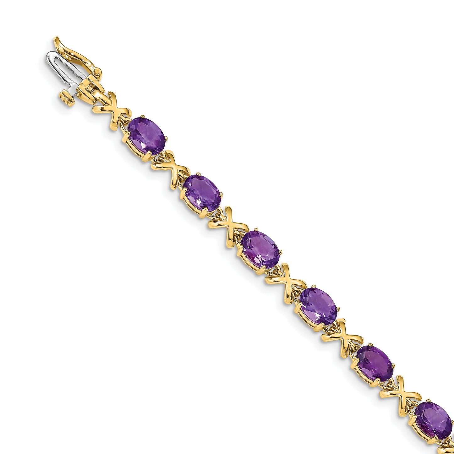 14k Complete 7x5mm Oval Amethyst X-design 7 inch Bracelet
