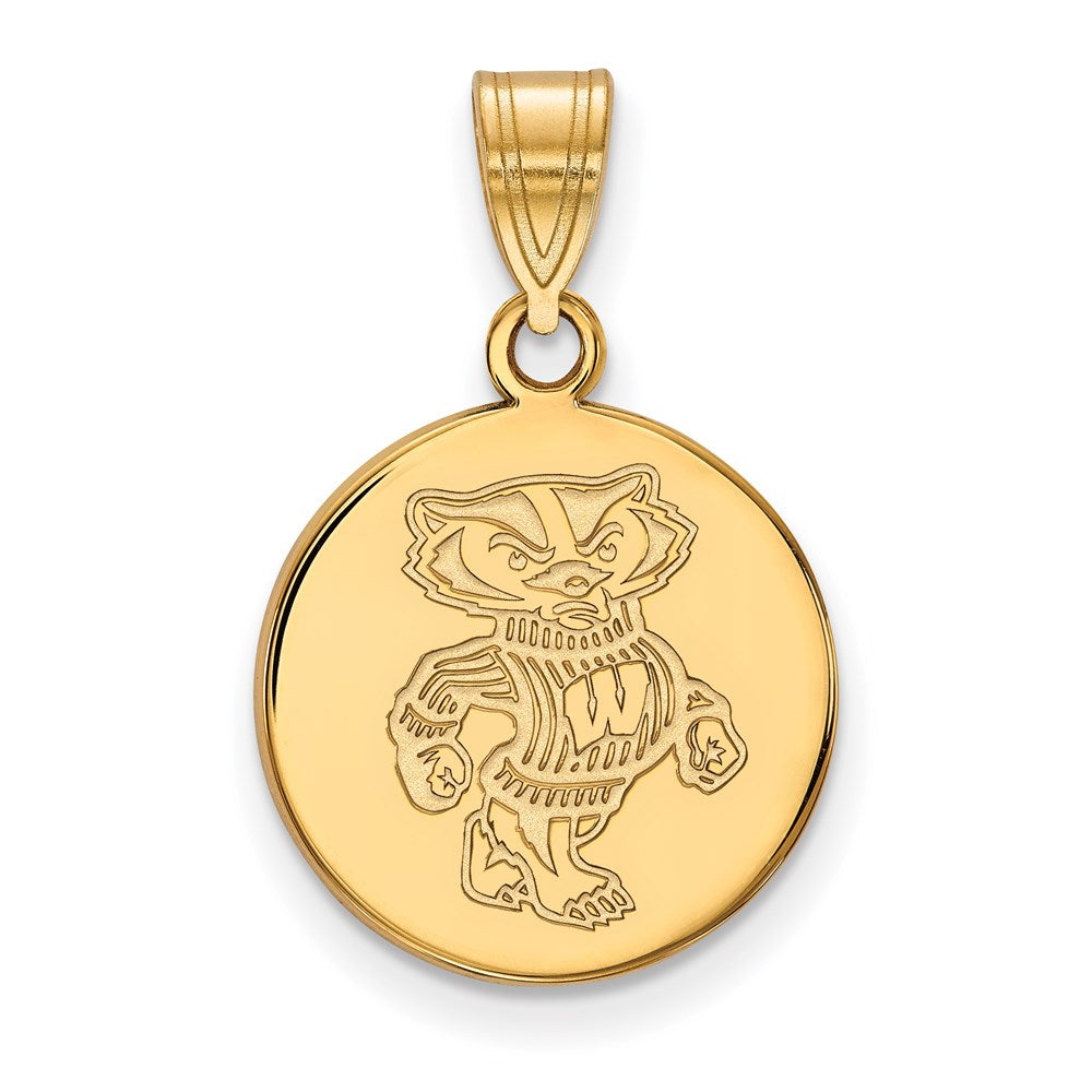 Sterling Silver Gold-plated LogoArt University of Wisconsin Badger Medium Disc Pendant Q-GP086UWI