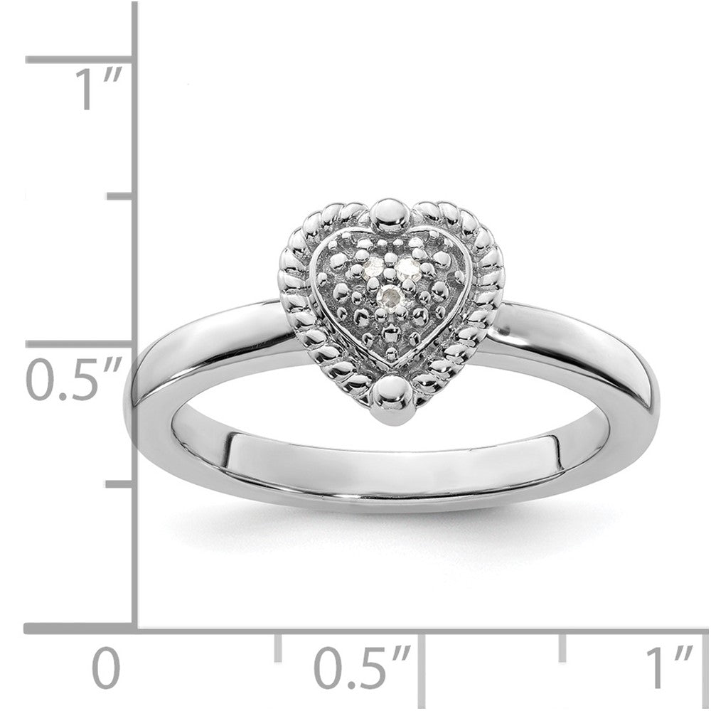 Sterling Silver Stackable Expressions Heart Diamond Ring Size -8