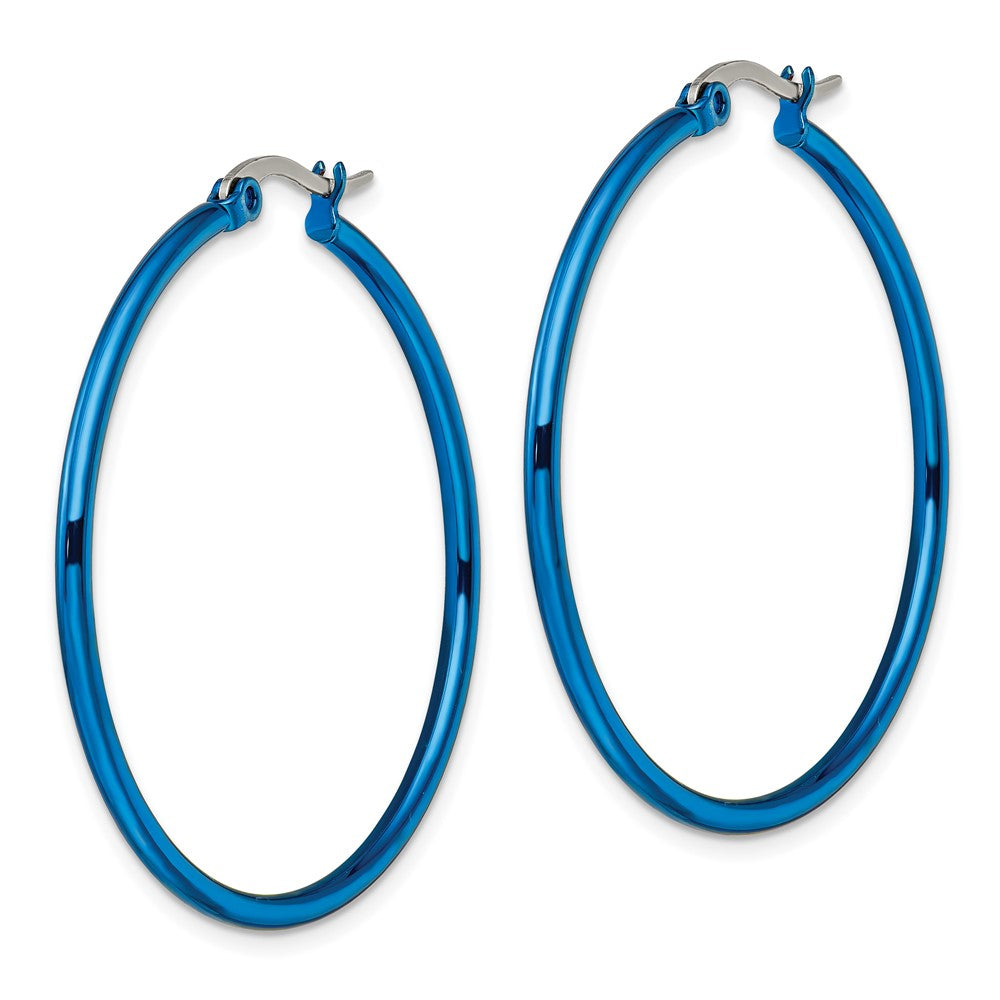 Stainless Steel Polished Blue IP-plated 42mm Diameter Hoop Earrings
