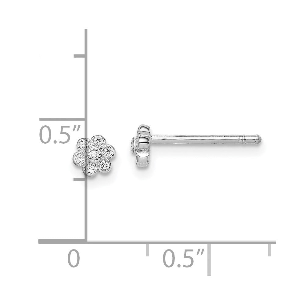 Sterling Silver Madi K RH-plated CZ Flower Children's Post Earrings