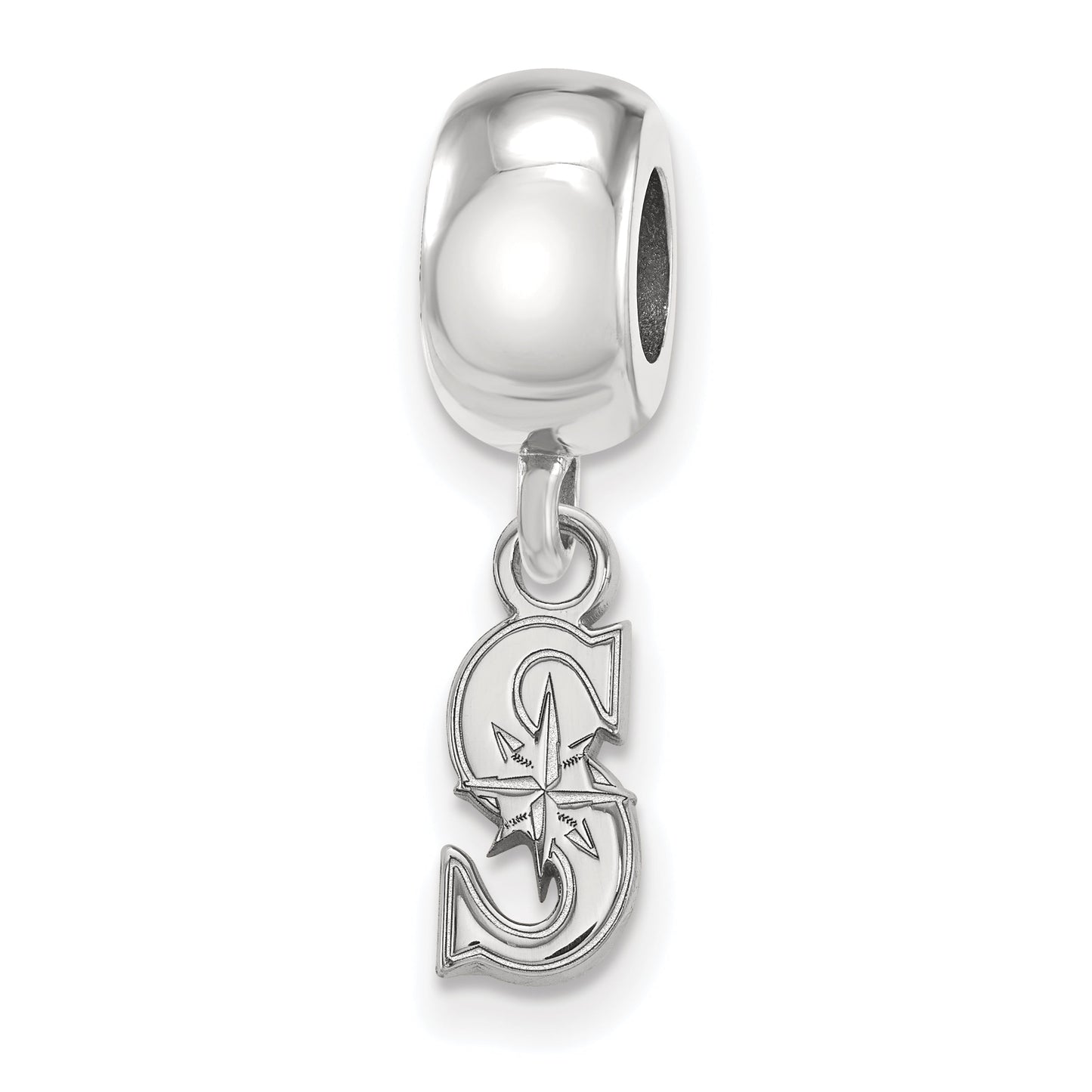 Sterling Silver Rhodium Plated Major League Baseball LogoArt Seattle Mariners Dangle Bead