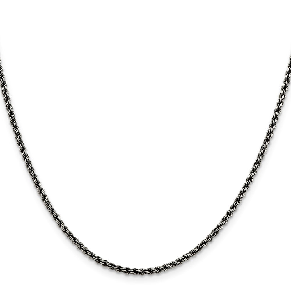 Sterling Silver Ruthenium-plated 2.3mm Rope Chain 24 Inches