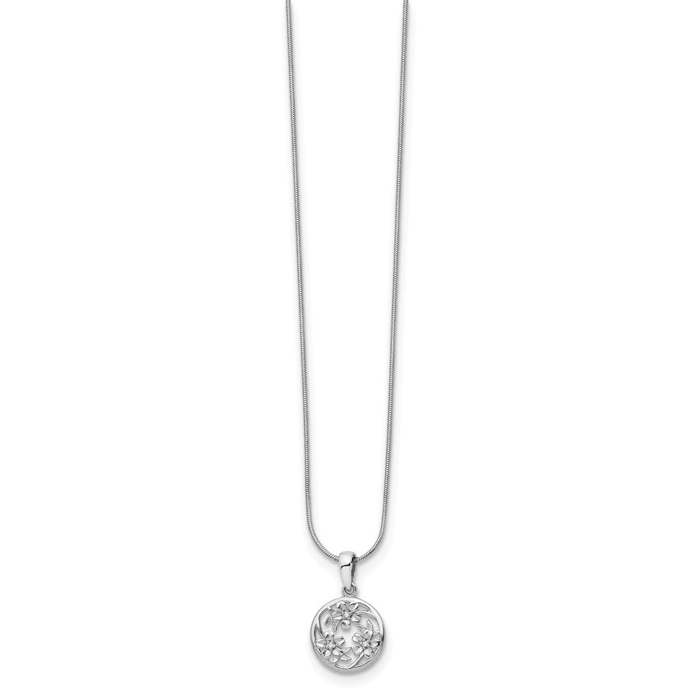 White Ice Sterling Silver Rhodium-plated 18 Inch Diamond Flower Necklace with 2 Inch Extender 18 Inches