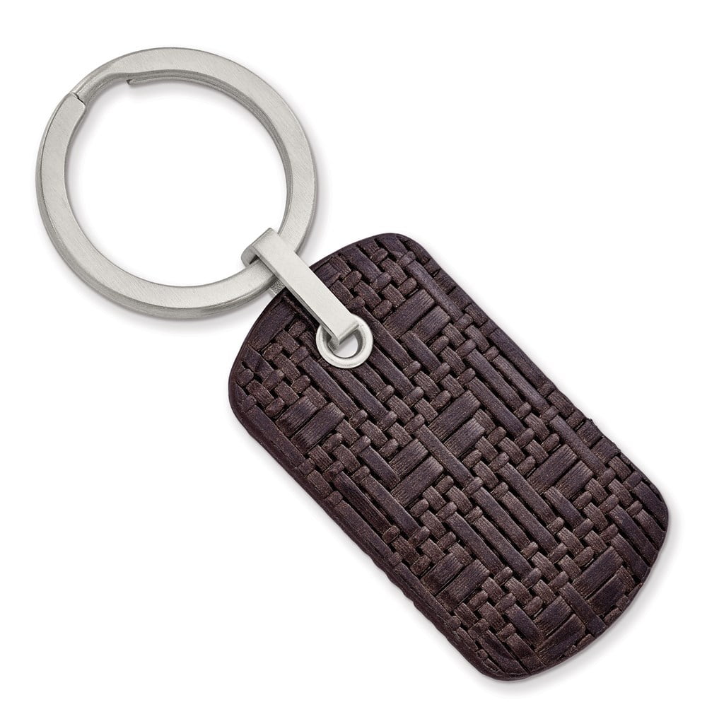 Chisel  Stainless Steel Brushed Brown Woven and Stitched Leather Key Ring