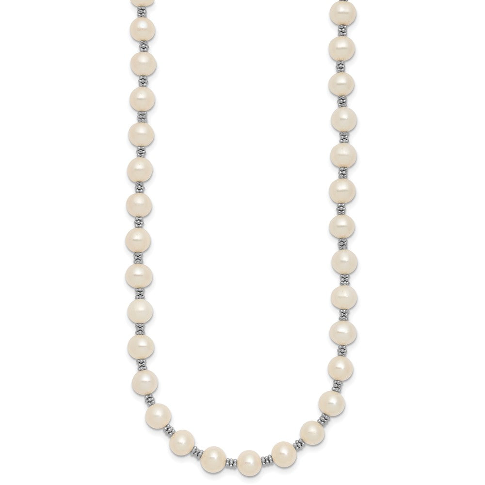 Sterling Silver Rhodium-plated 6-7mm White Round Freshwater Cultured Pearl 16 inch with 2 inch Extension Necklace 16 Inches