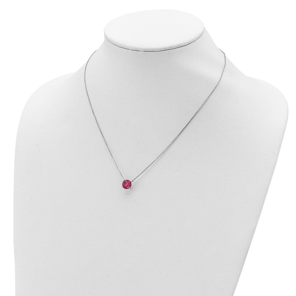 Sterling Silver Rhodium Plated Pink Swarovski Crystal 16.5 inch Necklace with 2 inch extension