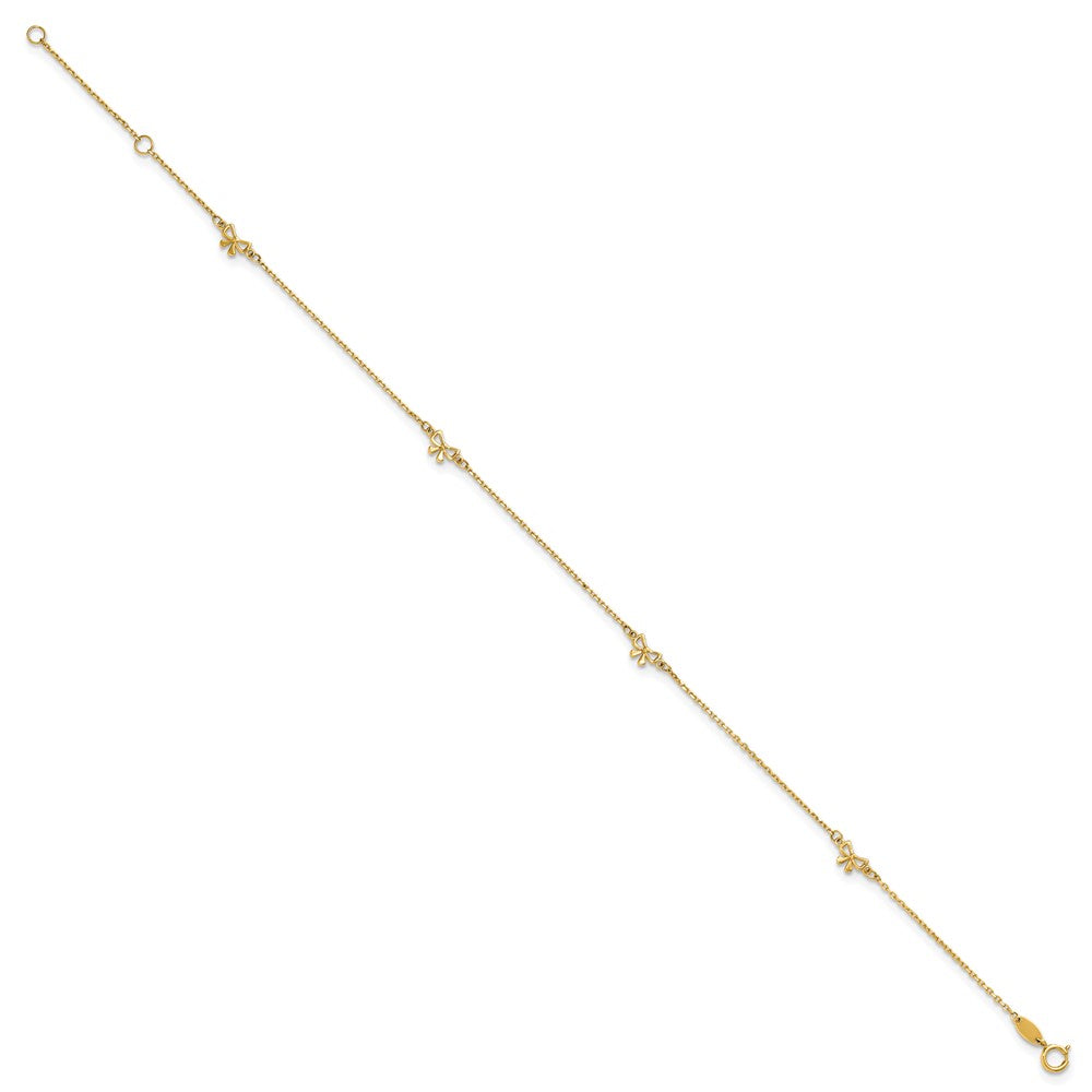 14k Polished Bows 4-station 9 inch with 1 inch Extender Anklet