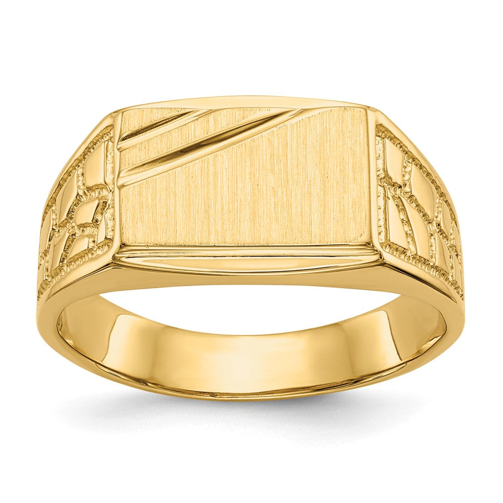14k 8.5x13.0mm Open Back Men's Signet Ring Size 10