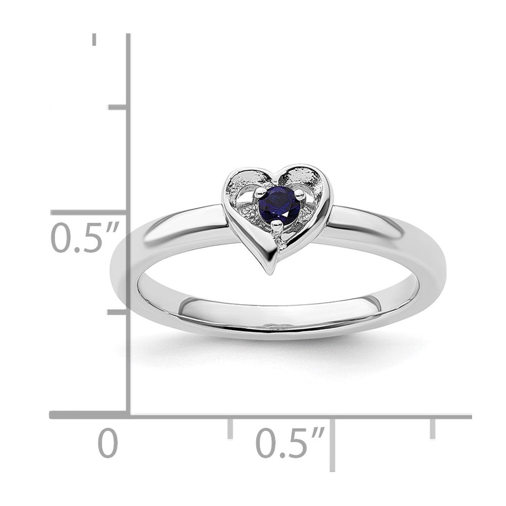 Sterling Silver Stackable Expressions Created Sapphire Heart Ring Size -5