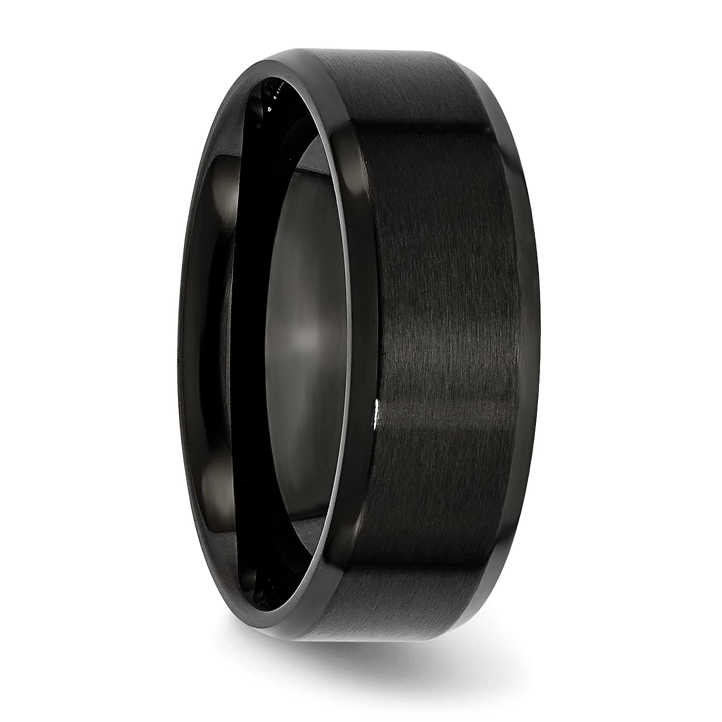 Chisel Stainless Steel Polished Brushed Center Black IP-plated 8mm Beveled Edge Band Size - 11