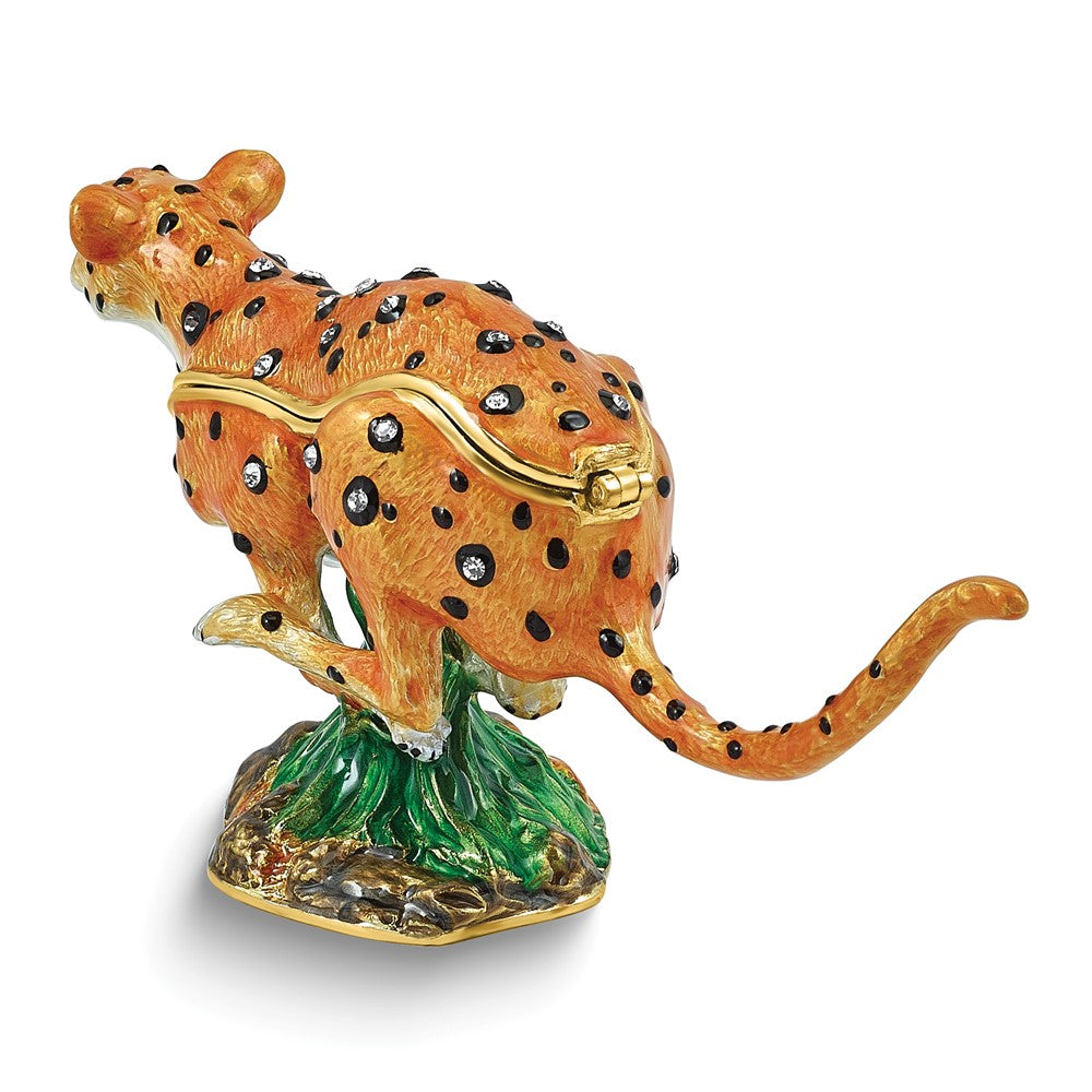 Luxury Giftware by Jere Bejeweled SPEEDY Running Leopard Trinket Box with Matching 18 inch Necklace