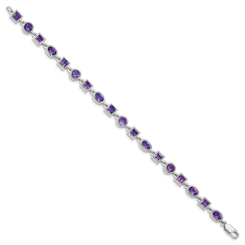 Sterling Silver Rhodium-plated Amethyst Bracelet 7 inches