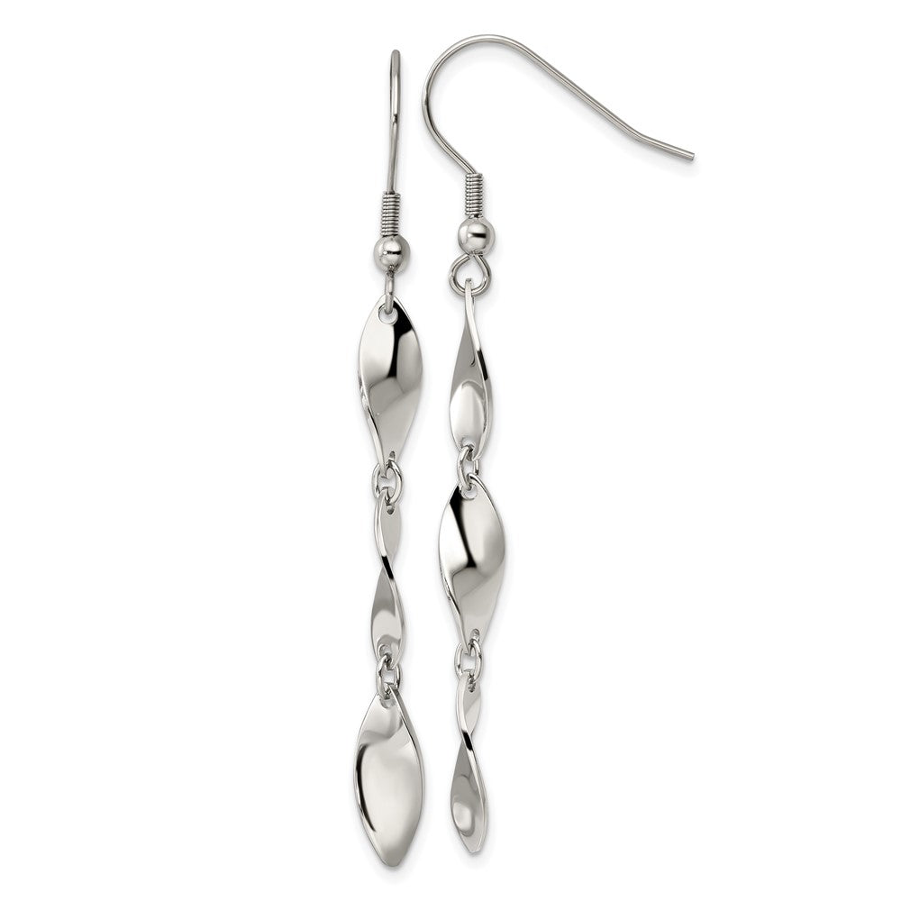 Stainless Steel Polished Twisted Dangle Shepherd Hook Earrings