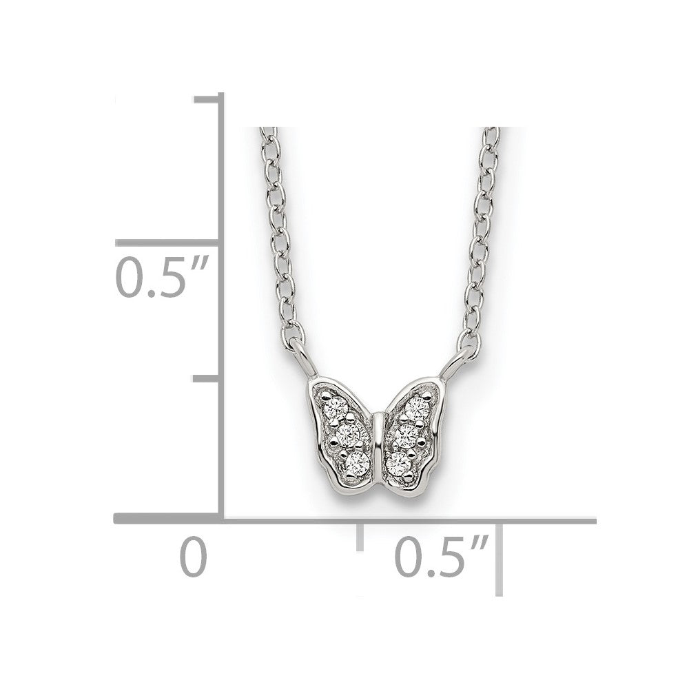 Sterling Silver Rhodium-plated Polished CZ Butterfly 16 Inch Necklace with 2 Inch extension 16 Inches