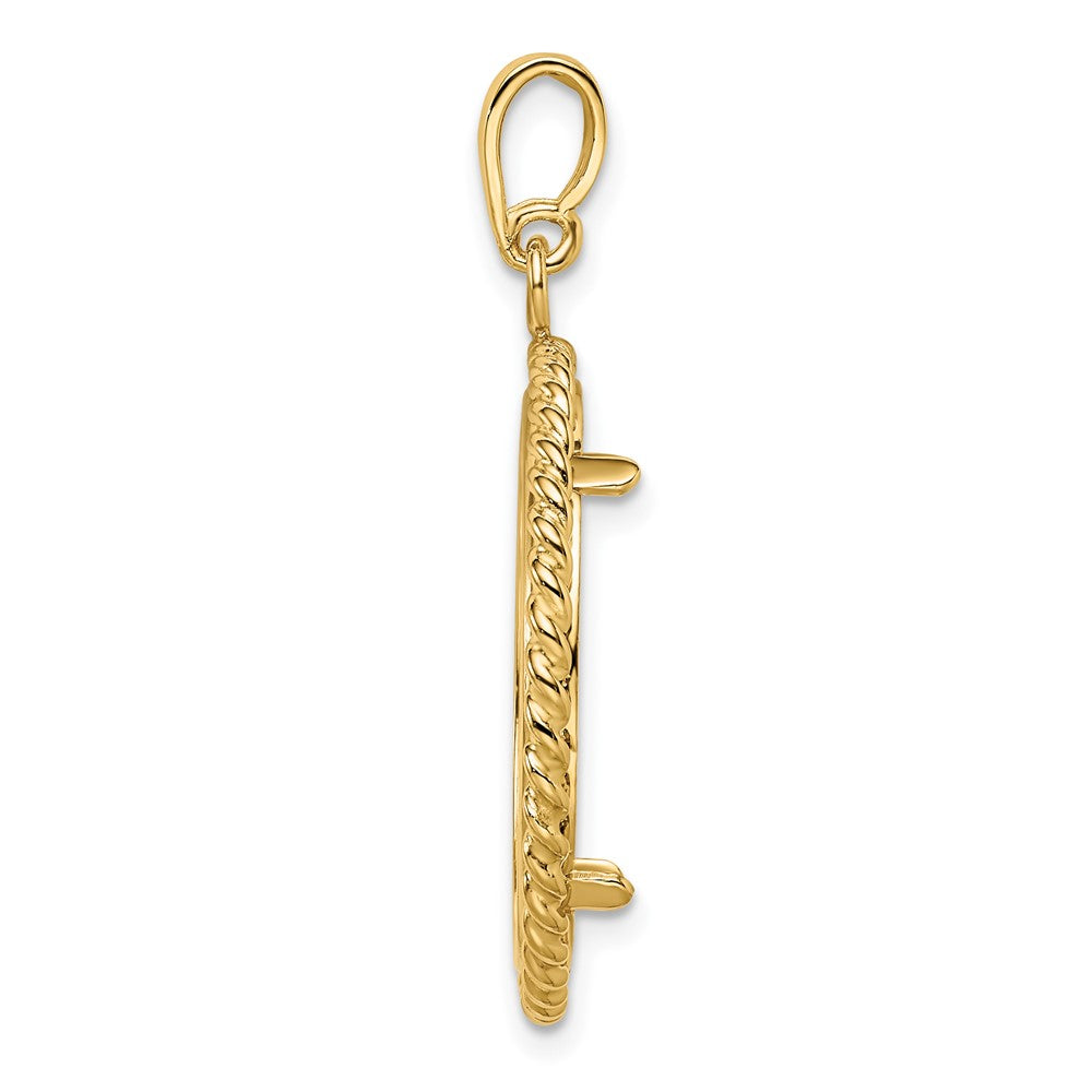 Wideband Distinguished Coin Jewelry 14k Polished with Twisted Wire 22.0mm Prong Coin Bezel Pendant
