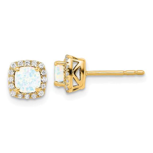 10ky Cushion Cabochon Created Opal and Diamond Earring