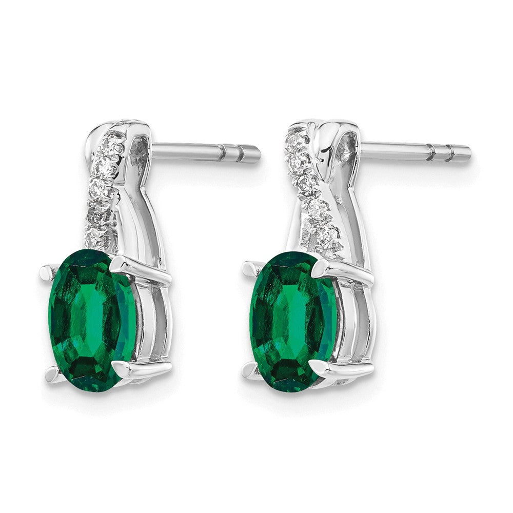 10kw Cr. Emerld & Diamond Earrings 7x5 Oval CREM, Rd 10-1.1mm dia