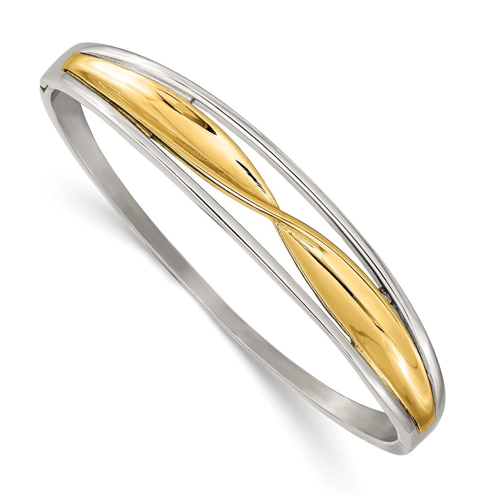Stainless Steel Polished Yellow IP-plated Hinged Bangle 6.75 inches