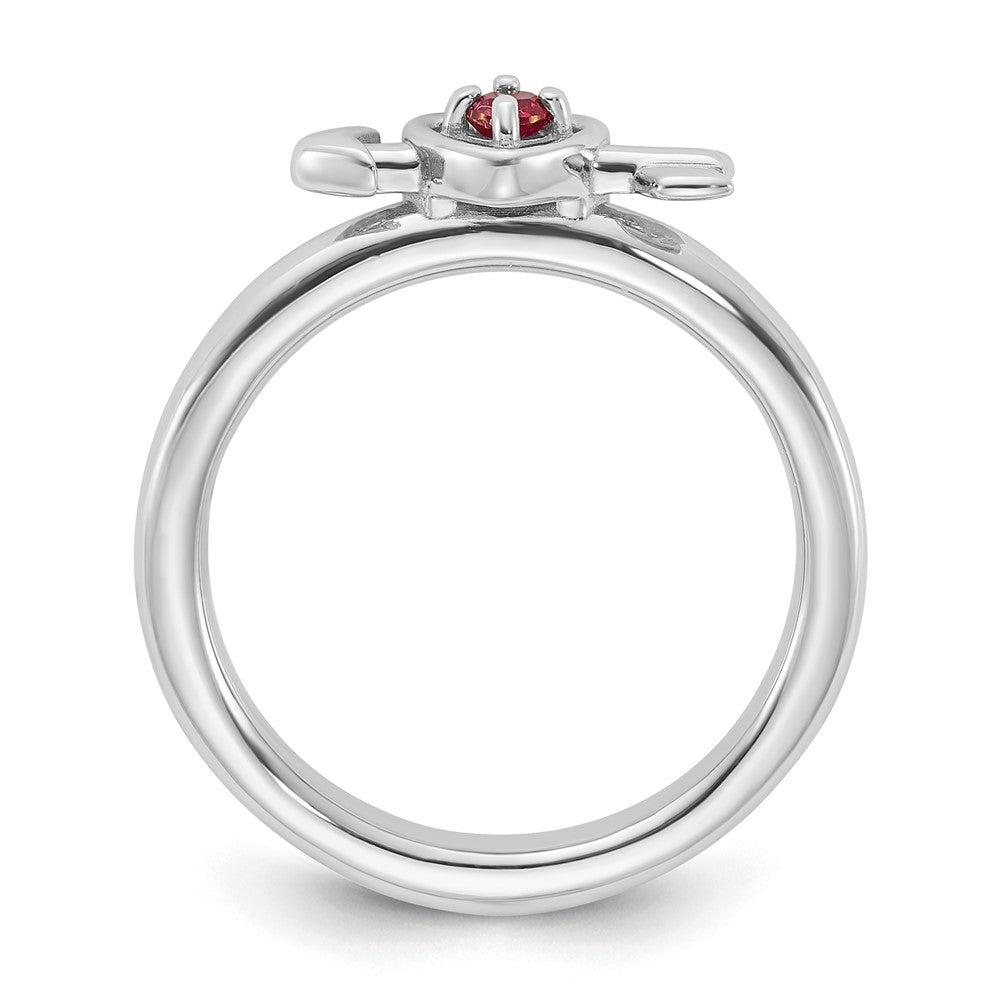 Sterling Silver Stackable Expressions Rhodium-plated Created Ruby Heart with Arrow Ring Size -8