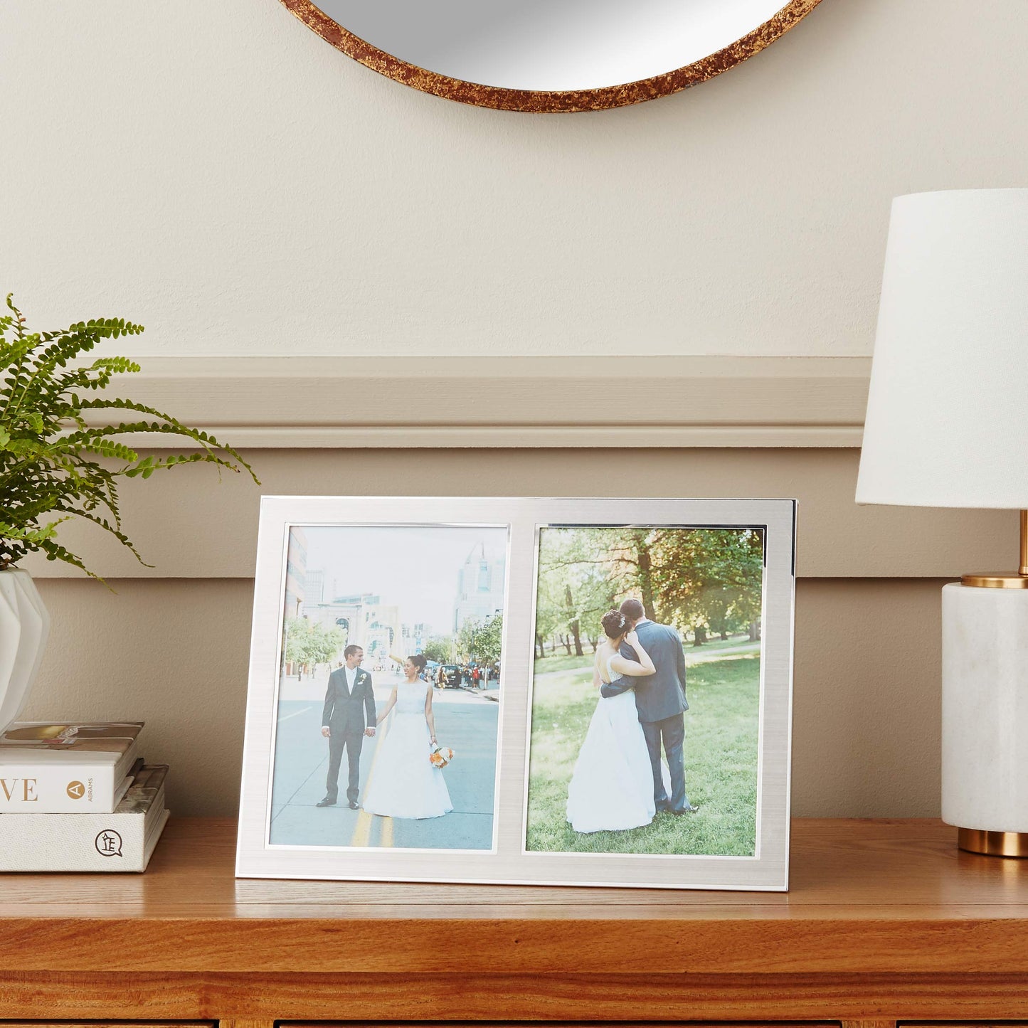 Brushed Silver Metal and Shiny Metal Two Tone 5x7 Hinged Double Opening Panel