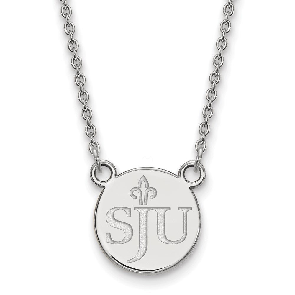 Sterling Silver Rhodium-plated LogoArt Saint Joseph's University S-J-U Small Pendant 18 inch Necklace