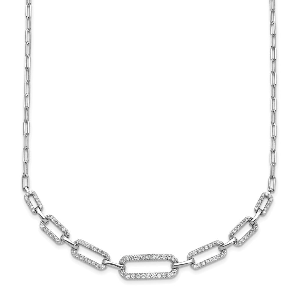 Sterling Shimmer Sterling Silver Rhodium-plated CZ 102 Stone Paper Clip Link 16 in with 2 inch Extension Necklace 16 Inches