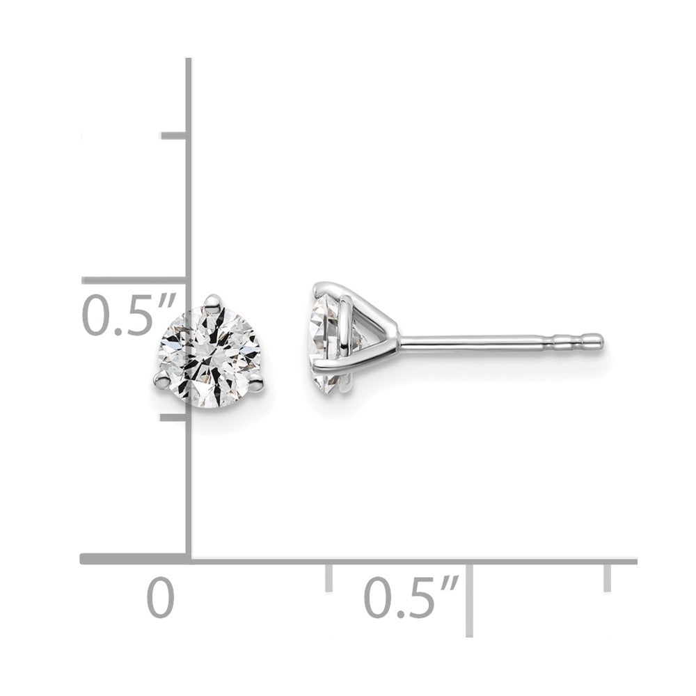14k White Gold 7/8 ctw Lab Grown Diamond VS/SI+ G+ Round 3 Prong Heavy Wt. Stud Earrings